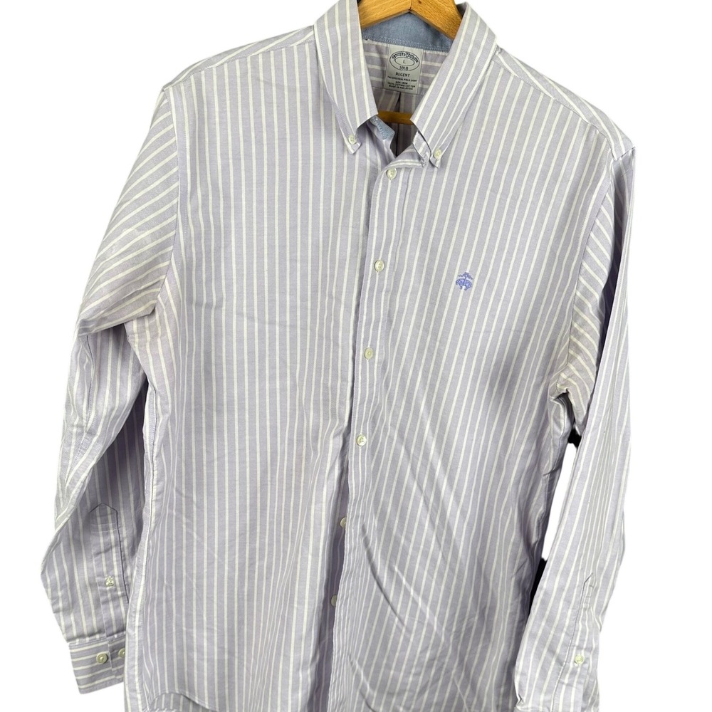 Brooks Brothers Mens Regent Fit Non-Iron Supima Cotton Striped Shirt Purple L